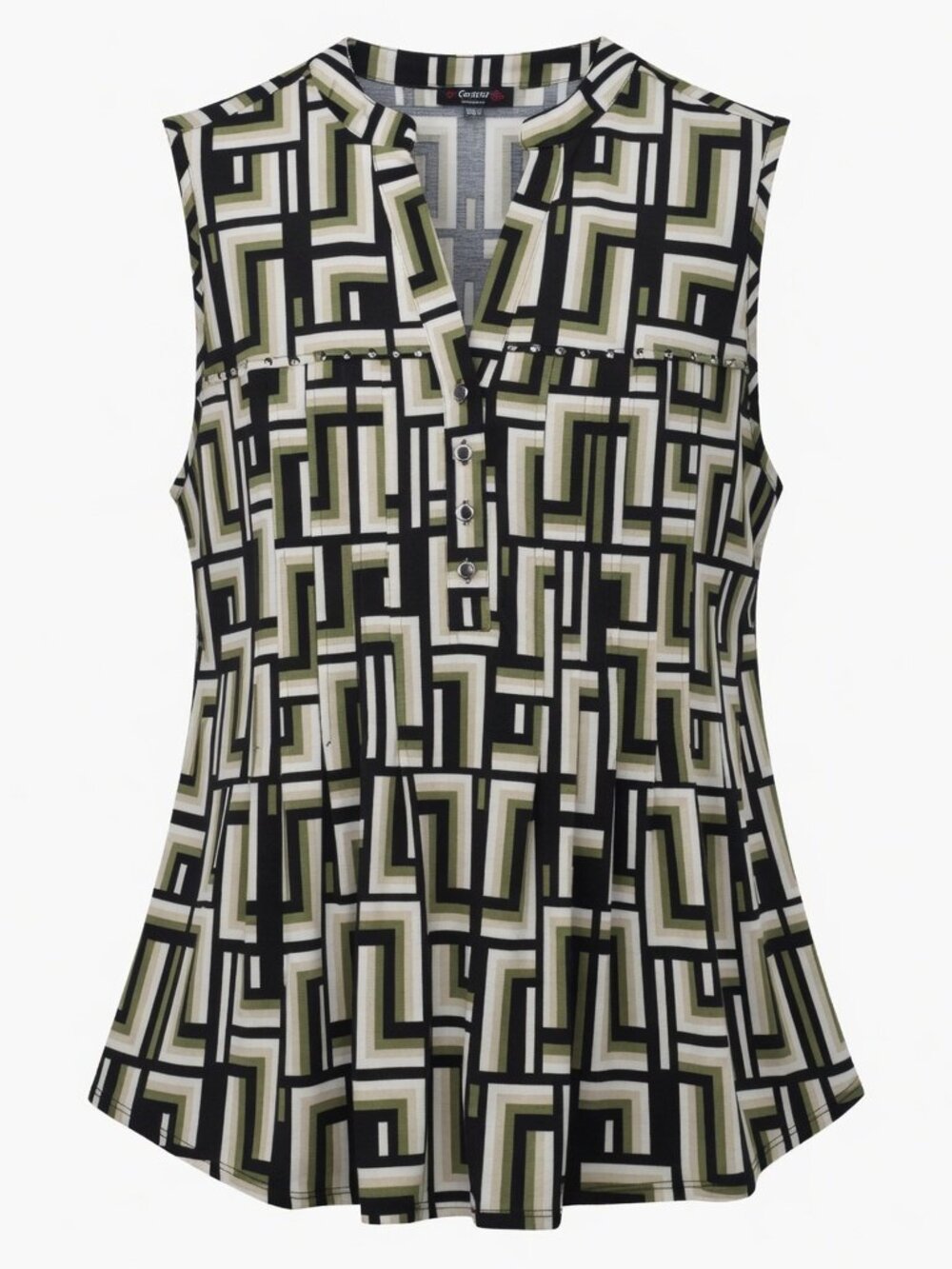 Cocomo Plus Size 3X Black Multi Color Studded Geo Print Pintuck Sleeveless Top